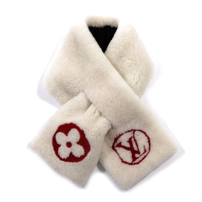 Louis Vuitton Beaver Fur Silk Monogram Stamp Scarf Stole White 1 of 4