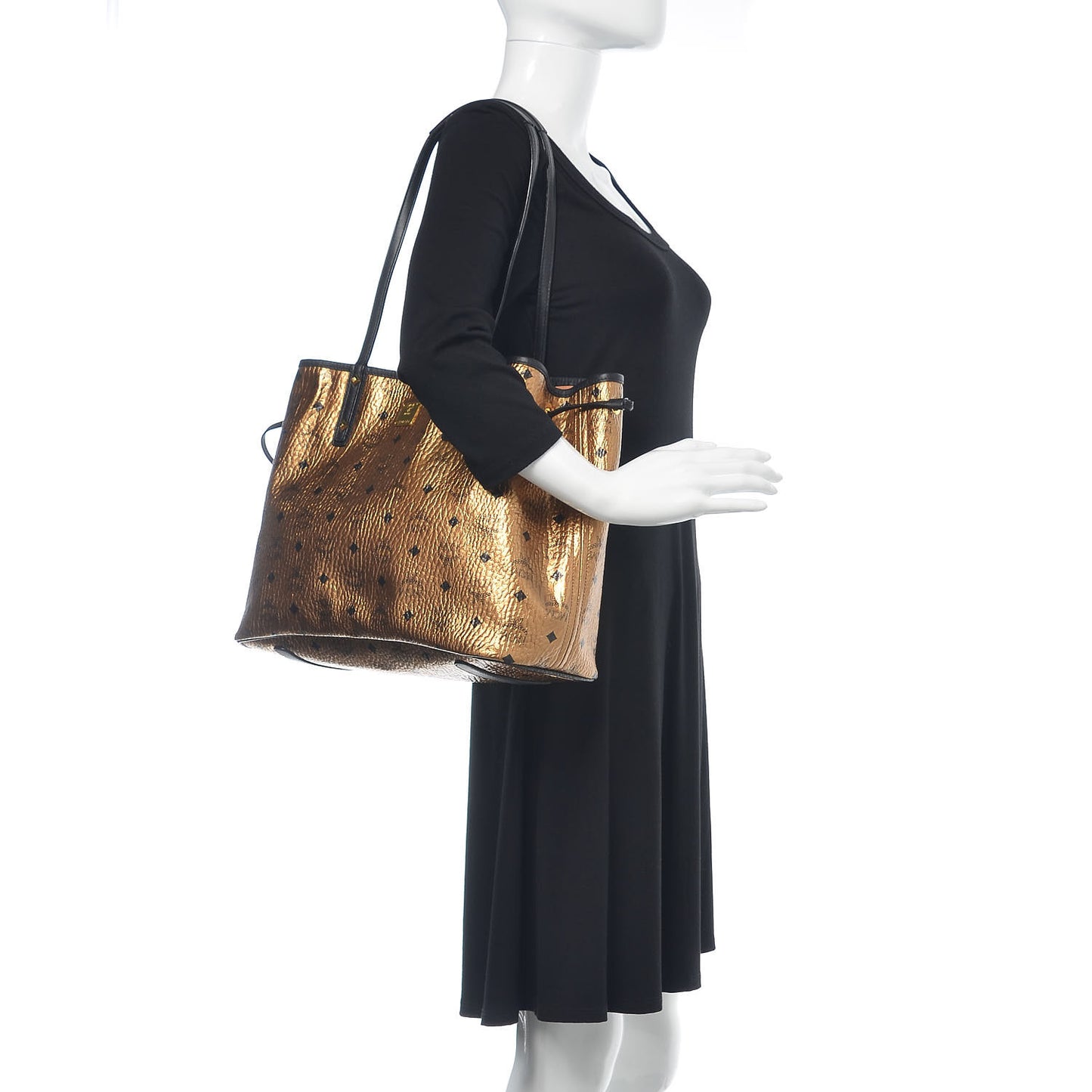Metallic Visetos Medium Shopper Tote Gold