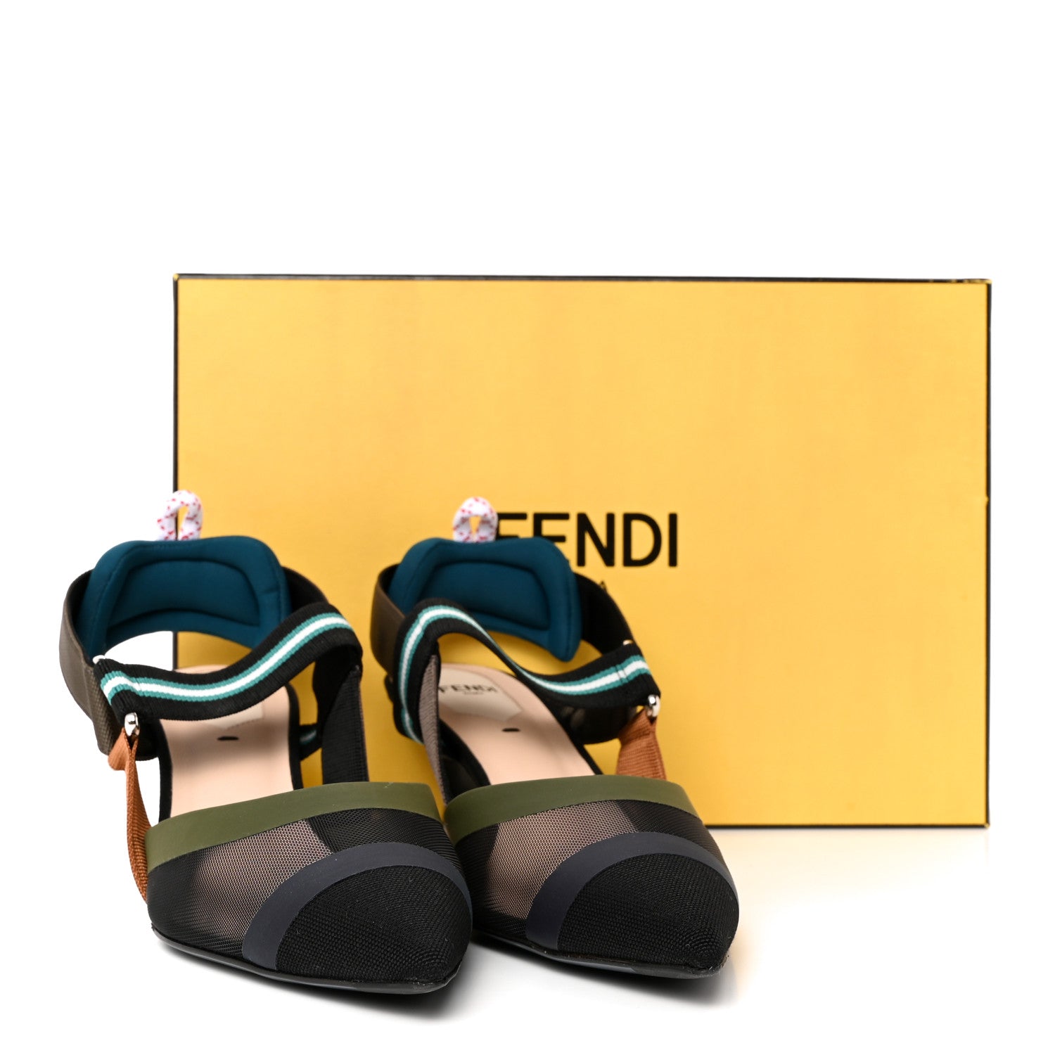 Fendi Technical Mesh Colibri 55mm Slingback Pumps 37 Black Verde Military 10 of 10