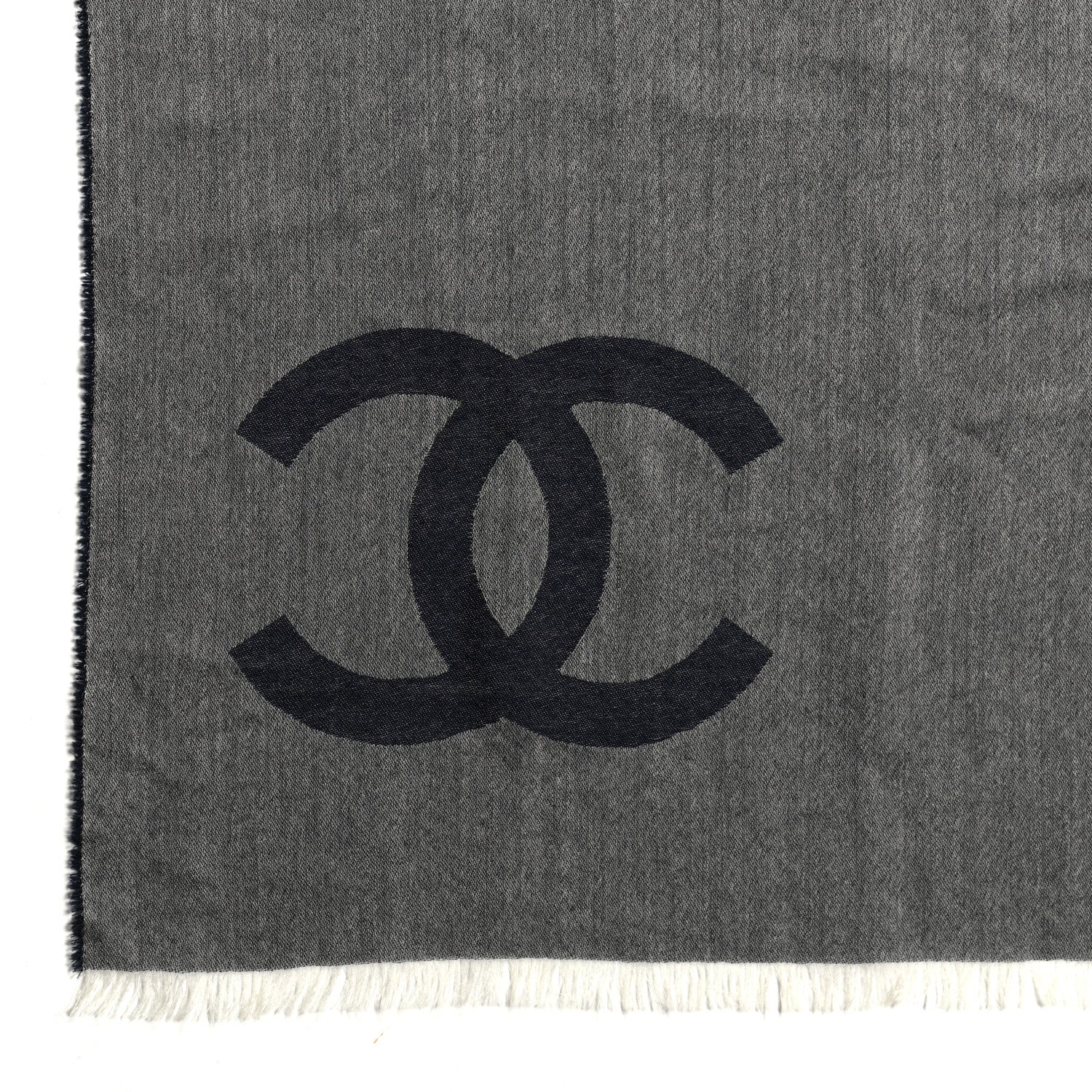 Chanel Cashmere CC Logo Stole Navy Grey 2 of 3