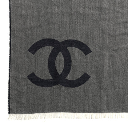 Chanel Cashmere CC Logo Stole Navy Grey 2 of 3