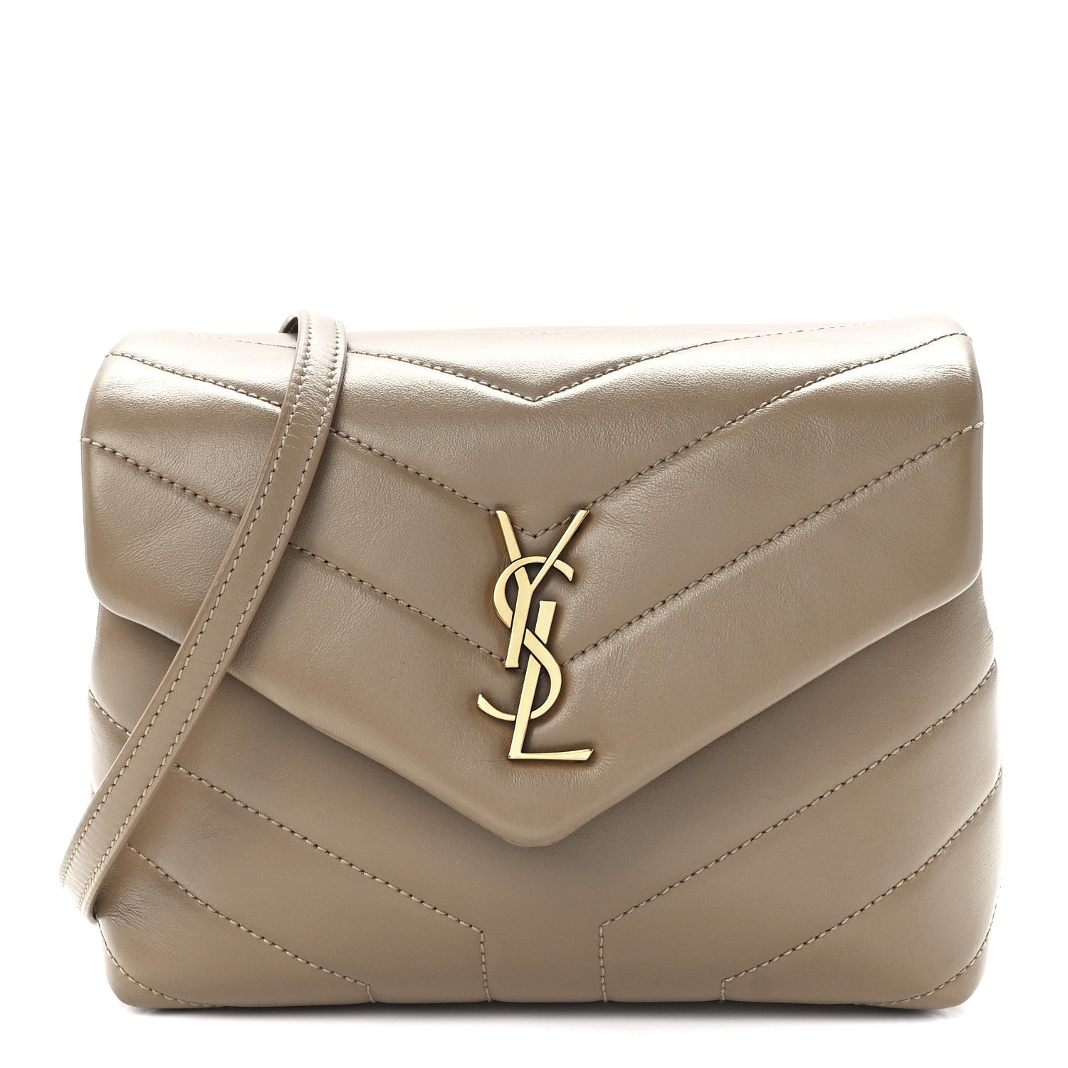 Saint Laurent Calfskin Y Quilted Monogram Toy Loulou Crossbody Bag Dark Beige 1 of 12