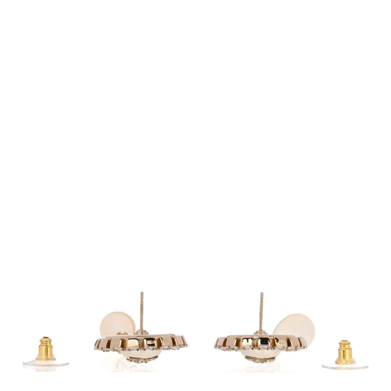 Chanel Crystal Pearl Enamel CC Drop Earrings Gold White 3 of 5