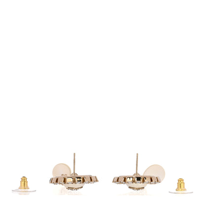 Chanel Crystal Pearl Enamel CC Drop Earrings Gold White 3 of 5