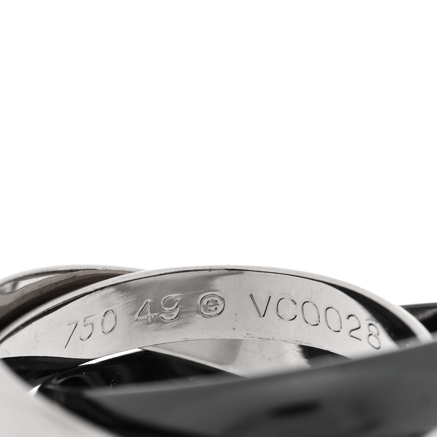 18K White Gold Black Ceramic Trinity Ring 49 4.75