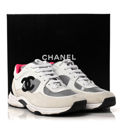 Chanel Calfskin Fabric Sneakers 40 White Silver Fluo Pink 12 of 12