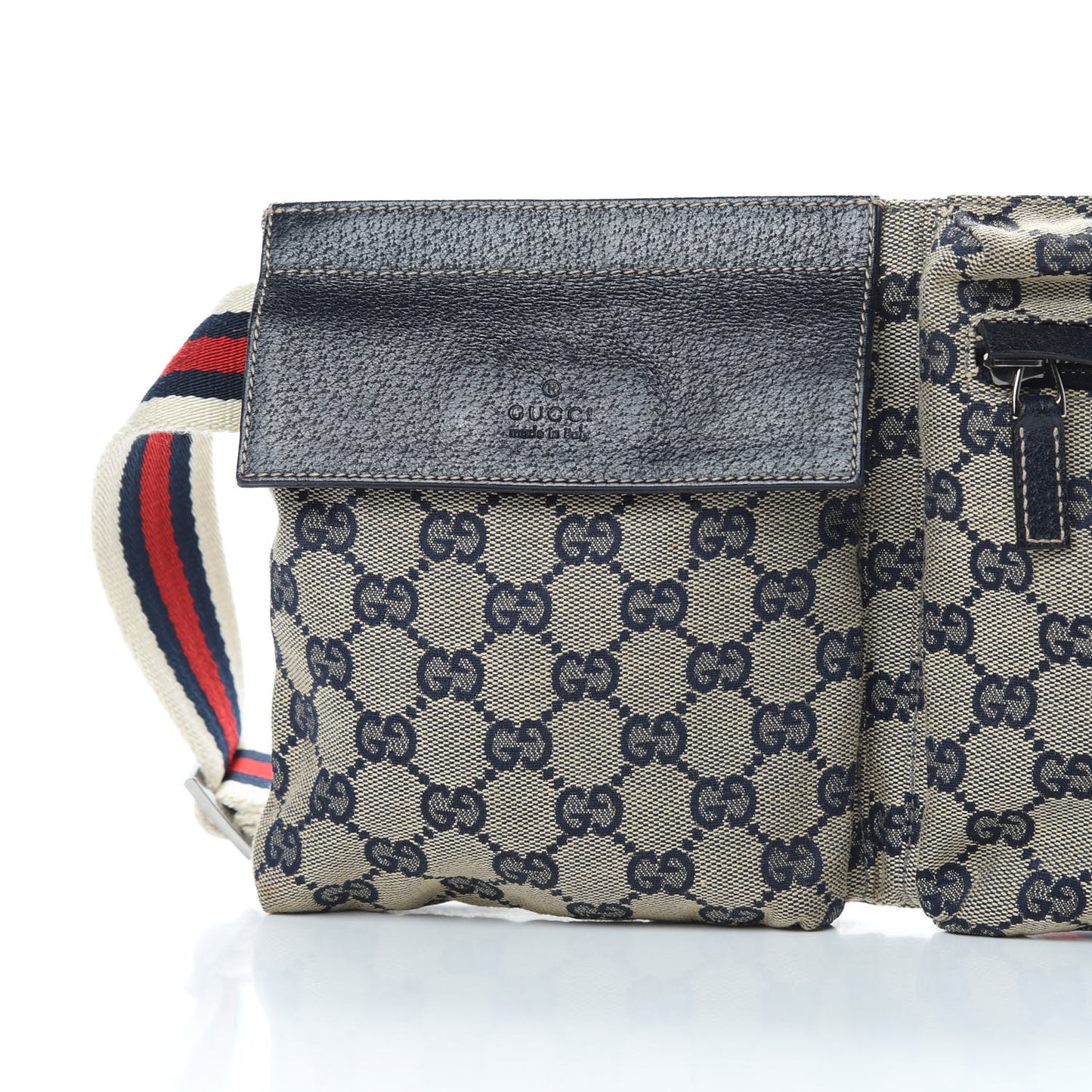 GG Monogram Web Double Pocket Belt Bag Navy