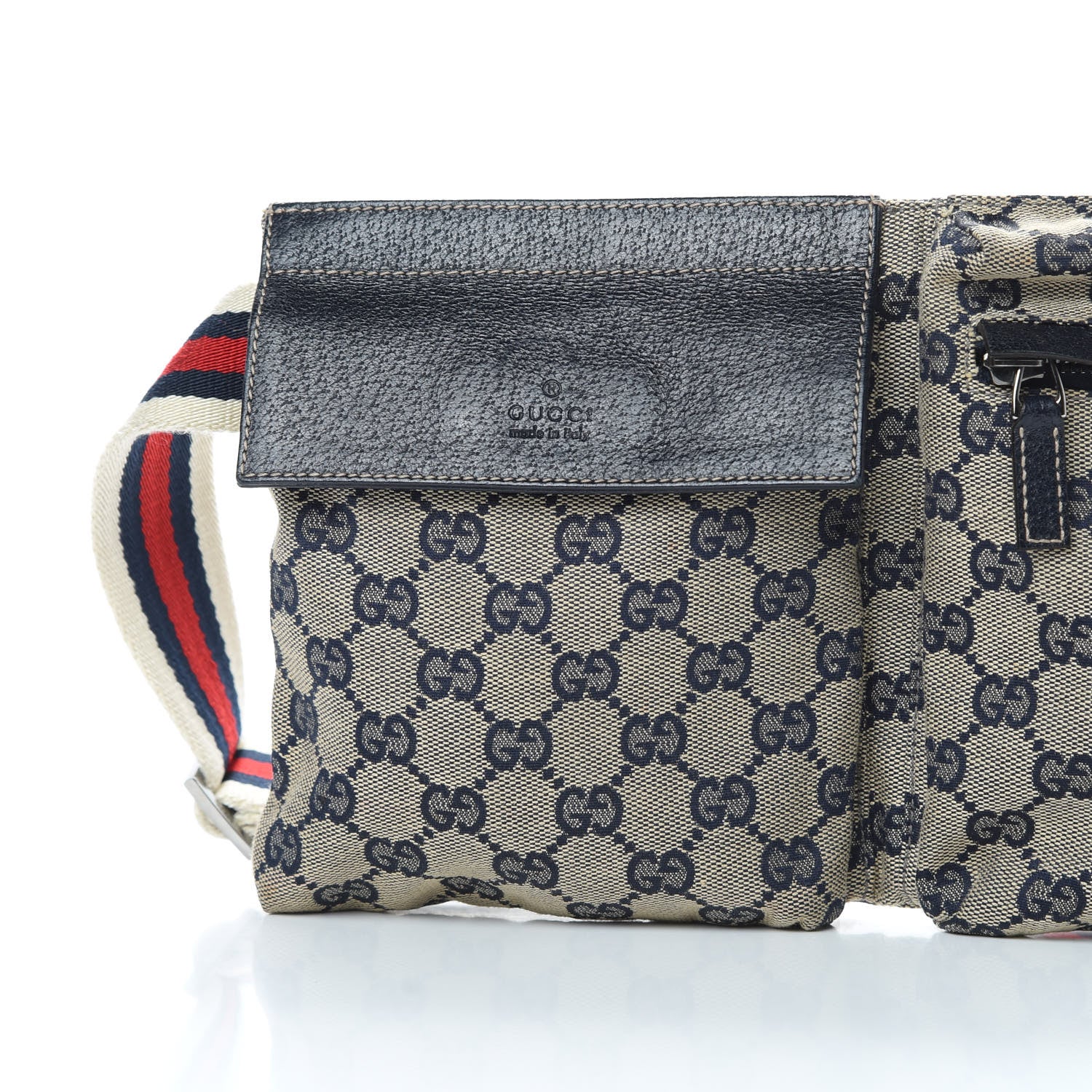 Gucci GG Monogram Web Double Pocket Belt Bag Navy 10 of 12