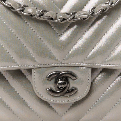 Chanel Iridescent Calfskin Chevron Quilted Medium Double Flap Silver 9 of 13