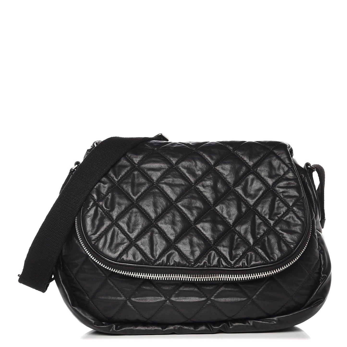 Coated Canvas Quilted Expandable Messenger Black