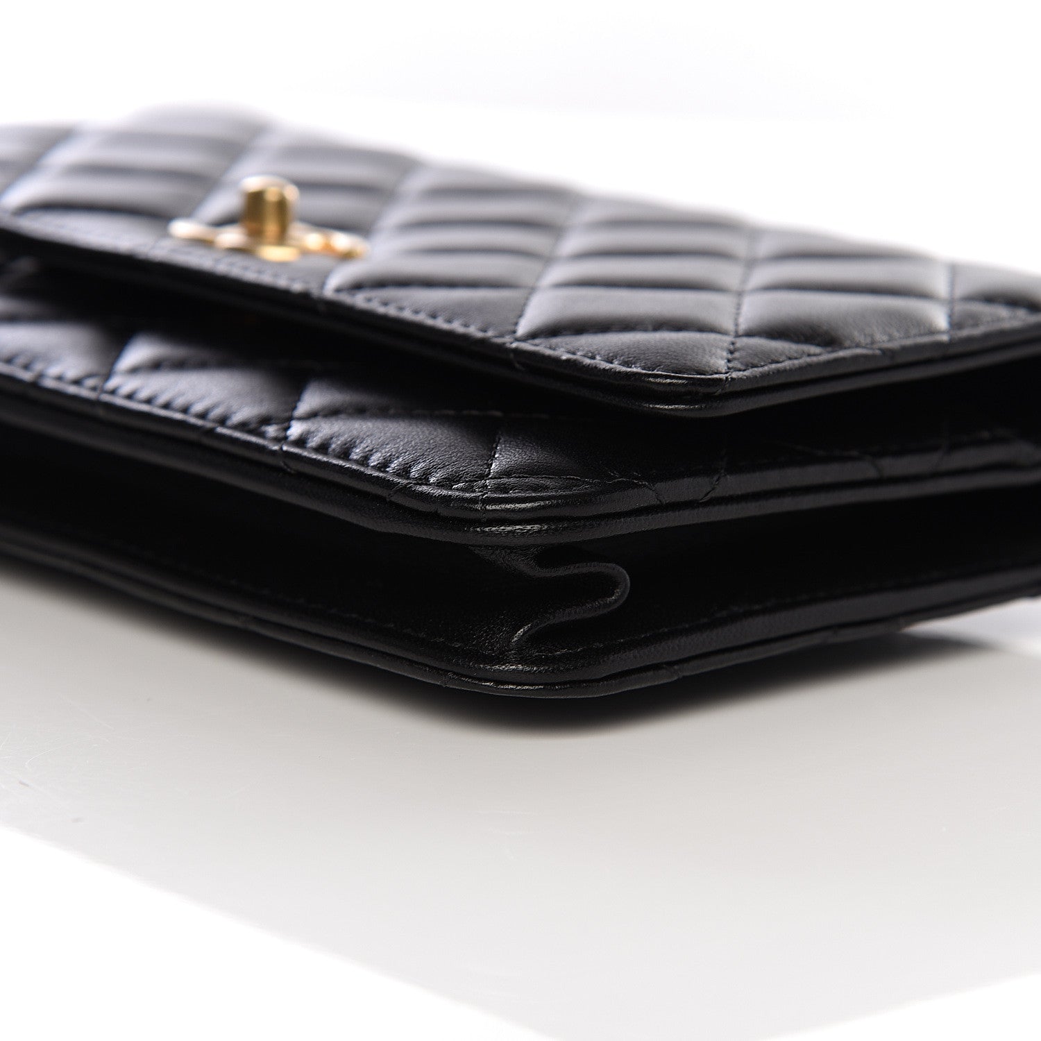 Chanel Lambskin Quilted CC Pearl Crush Wallet on Chain WOC Black 9 of 11