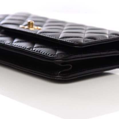 Chanel Lambskin Quilted CC Pearl Crush Wallet on Chain WOC Black 9 of 11
