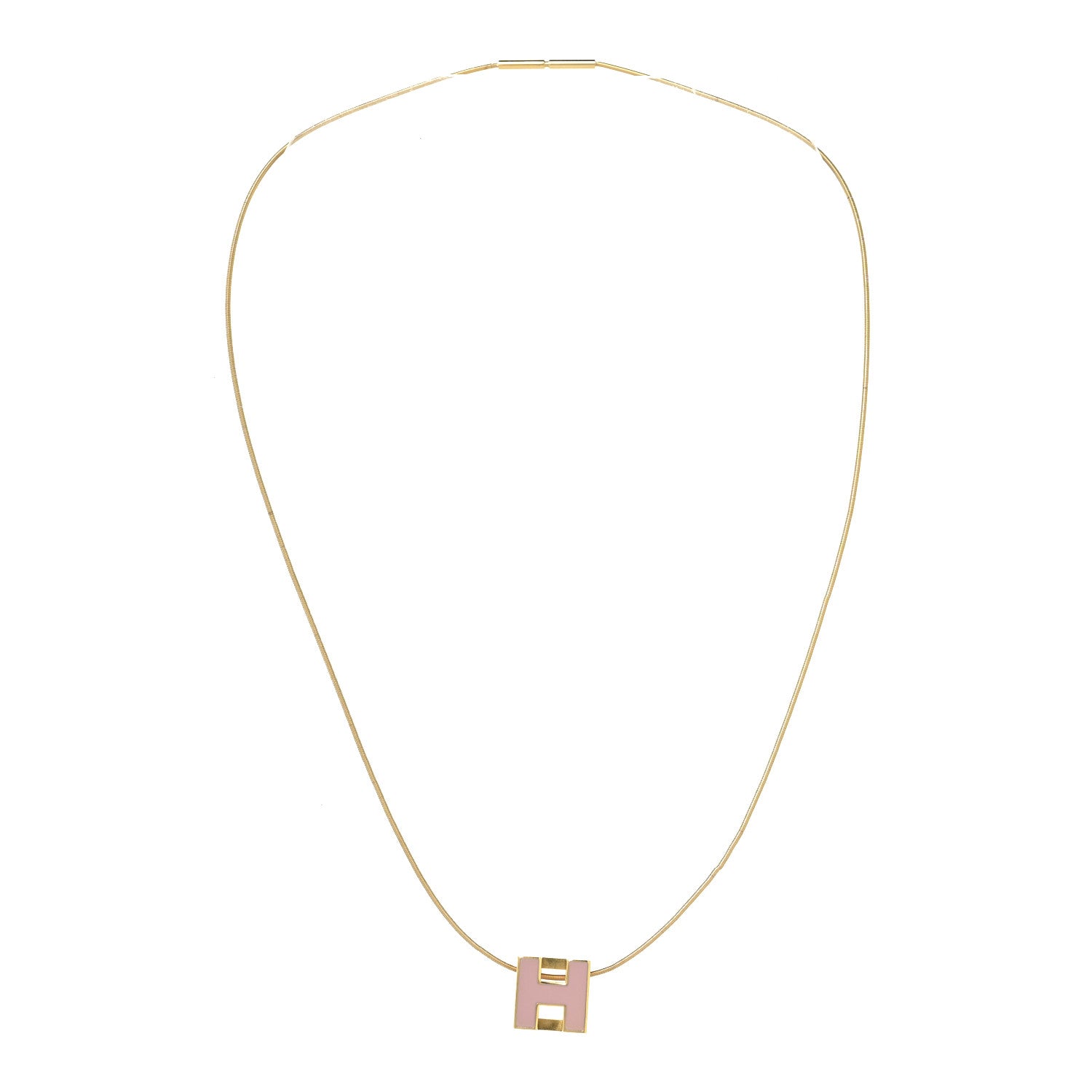 Hermes Gold Lacquered Cage d'H Pendant Necklace Rose Dragee 3 of 5