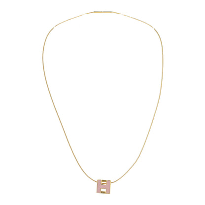 Hermes Gold Lacquered Cage d'H Pendant Necklace Rose Dragee 3 of 5