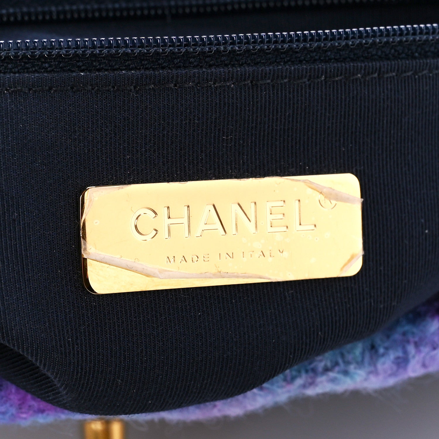 Chanel Wool Tweed Quilted Large Chanel 19 Flap Purple Black Blue 6 of 10