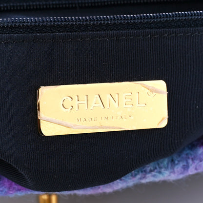 Chanel Wool Tweed Quilted Large Chanel 19 Flap Purple Black Blue 6 of 10