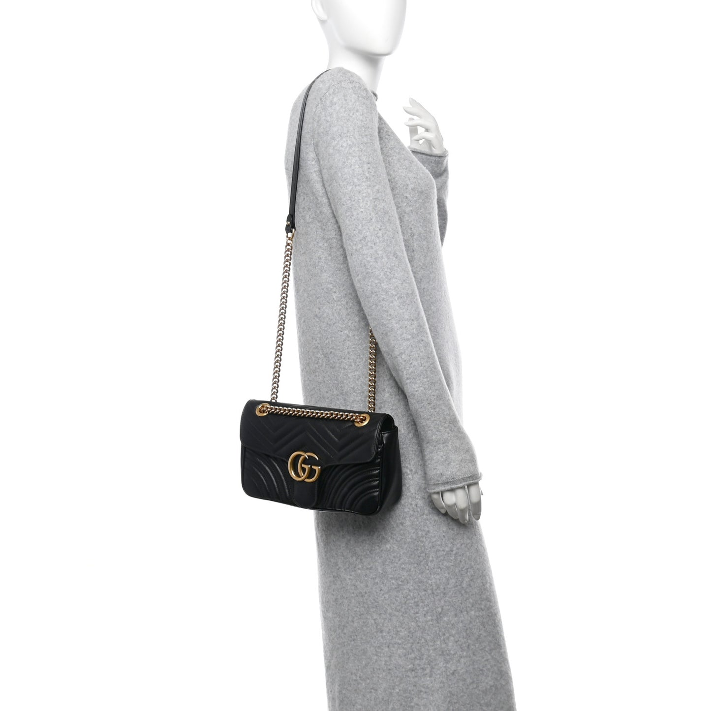 Calfskin Matelasse Small GG Marmont Shoulder Bag Black