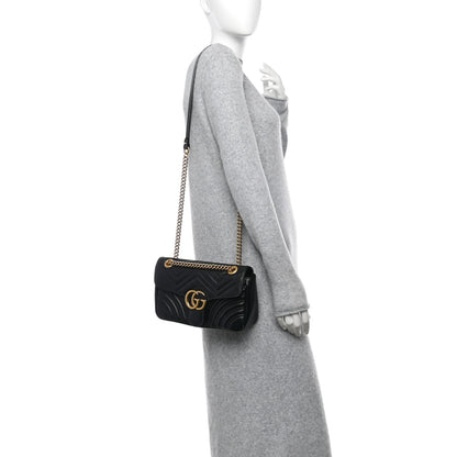 Gucci Calfskin Matelasse Small GG Marmont Shoulder Bag Black 2 of 10
