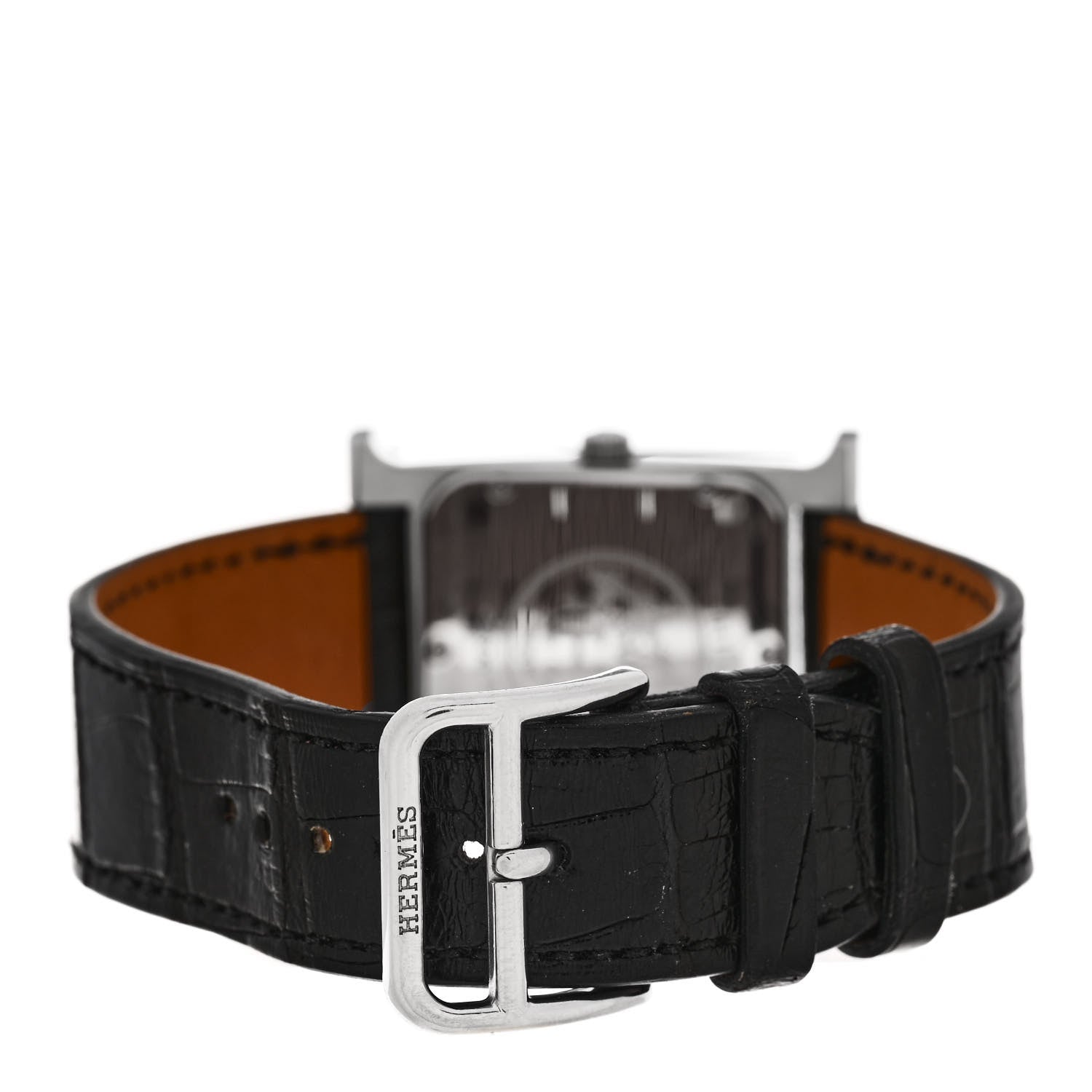 Hermes Stainless Steel Alligator Diamond Bezel 26mm Heure H Hour Quartz Watch Noir 3 of 5