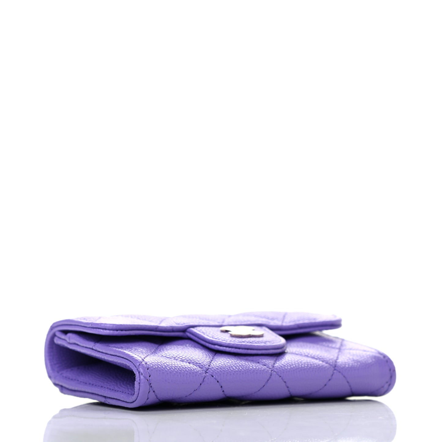 Caviar Quilted Flap Card Holder Wallet Purple