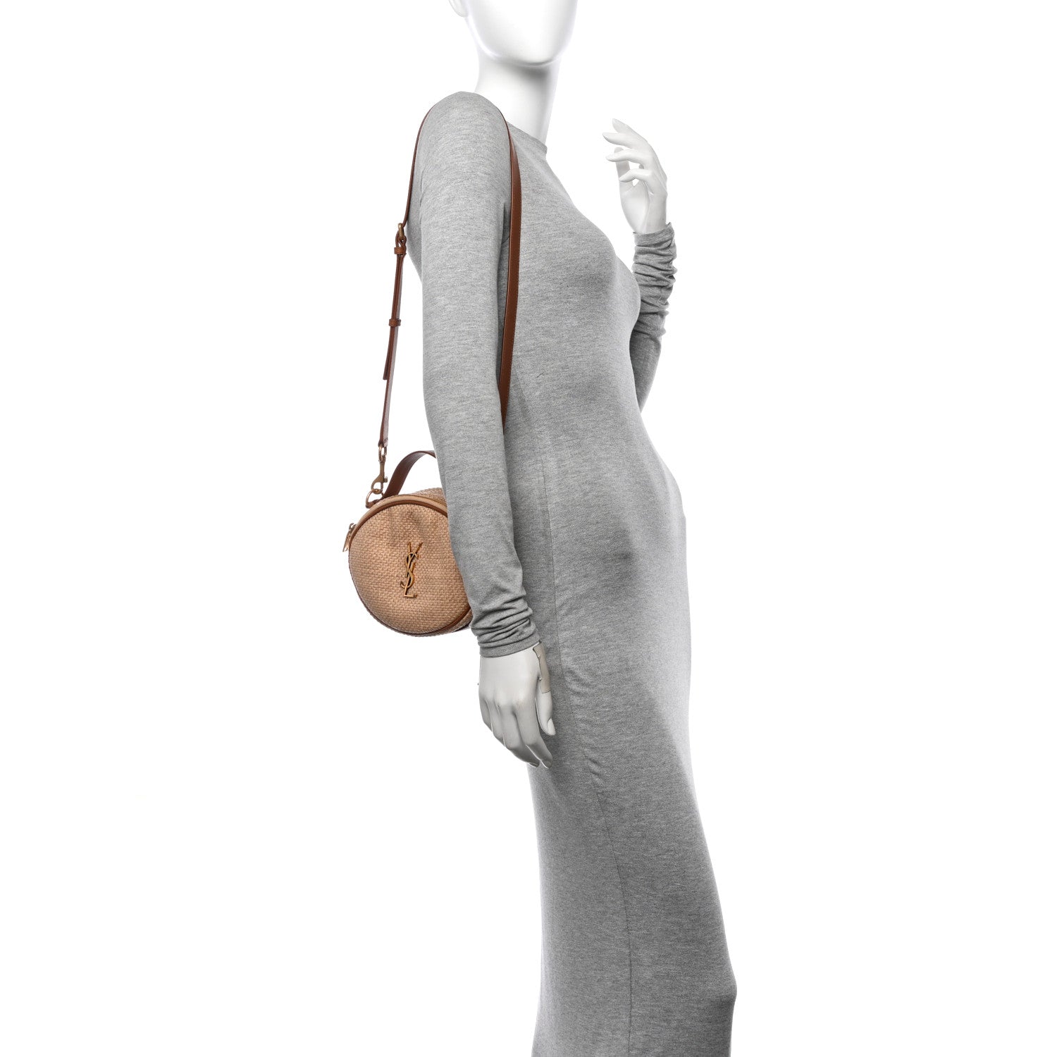 Saint Laurent Raffia Calfskin Round Camera Bag Golden Ecru Brick 2 of 11