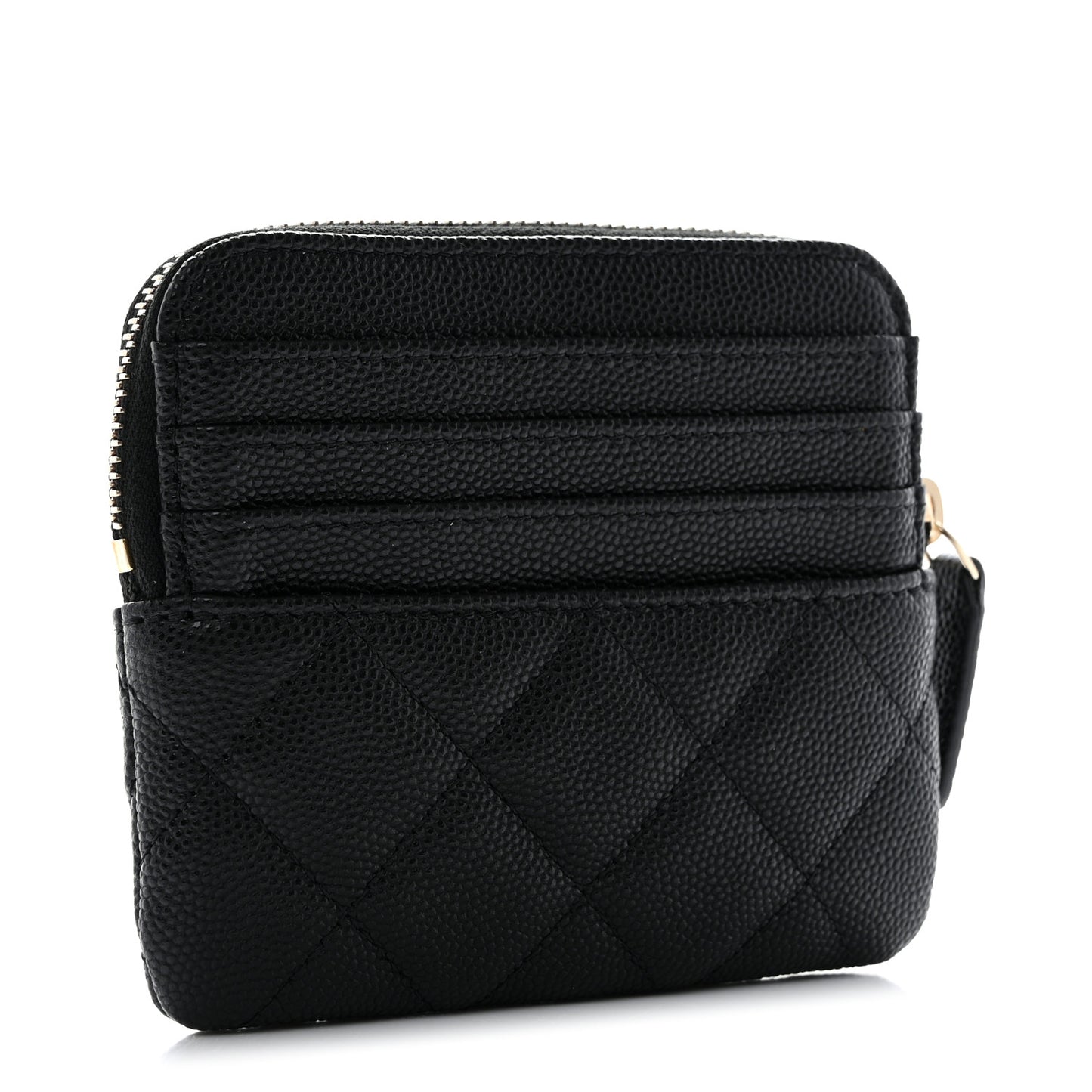 Caviar Quilted Zip Card Holder Wallet Black