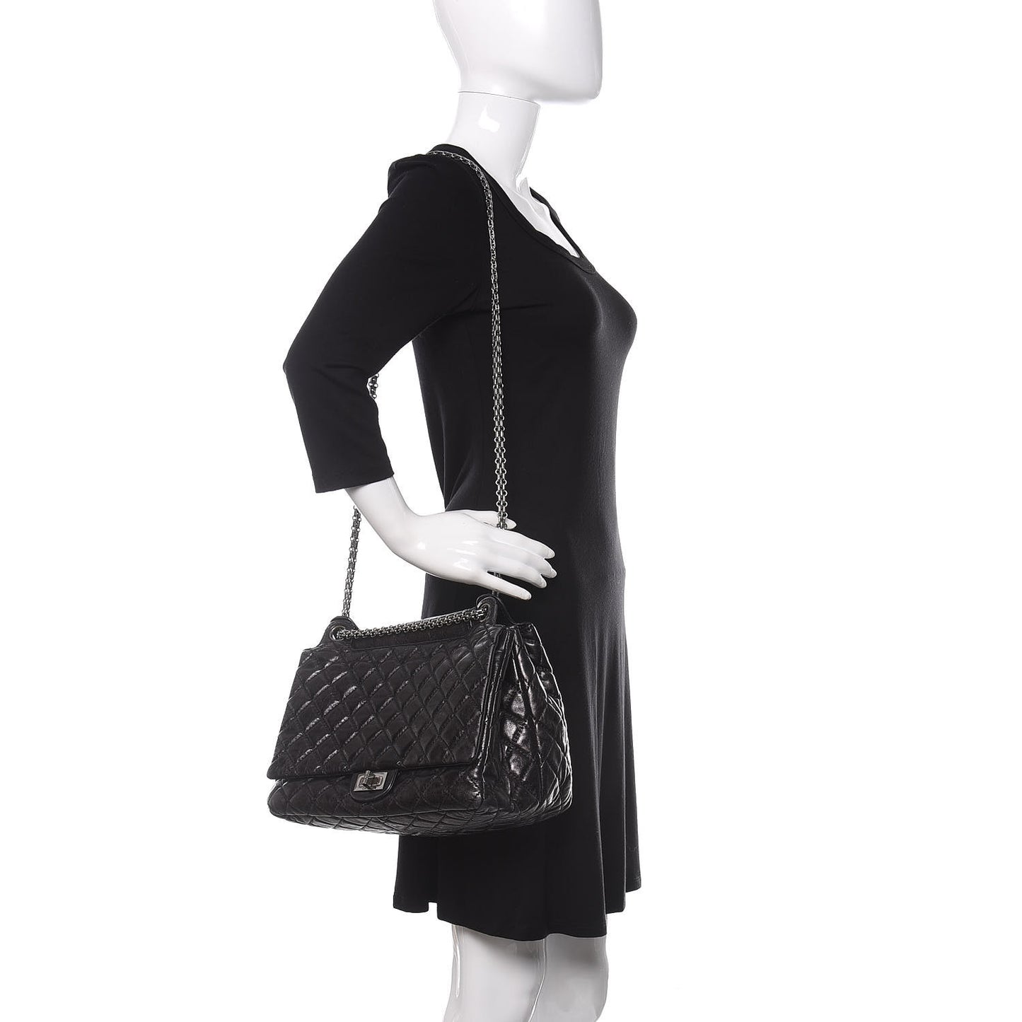 Metallic Aged Calfskin Quilted Reissue 2.55 Accordion Flap Black