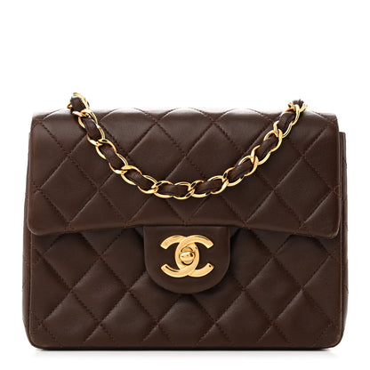 Chanel Lambskin Quilted Mini Square Flap Bag Dark Brown 1 of 11