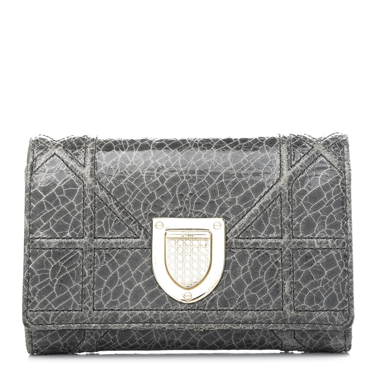 Christian Dior Ceramic Effect Deerskin Cannage Diorama Elancee Wallet Dark Grey 1 of 7
