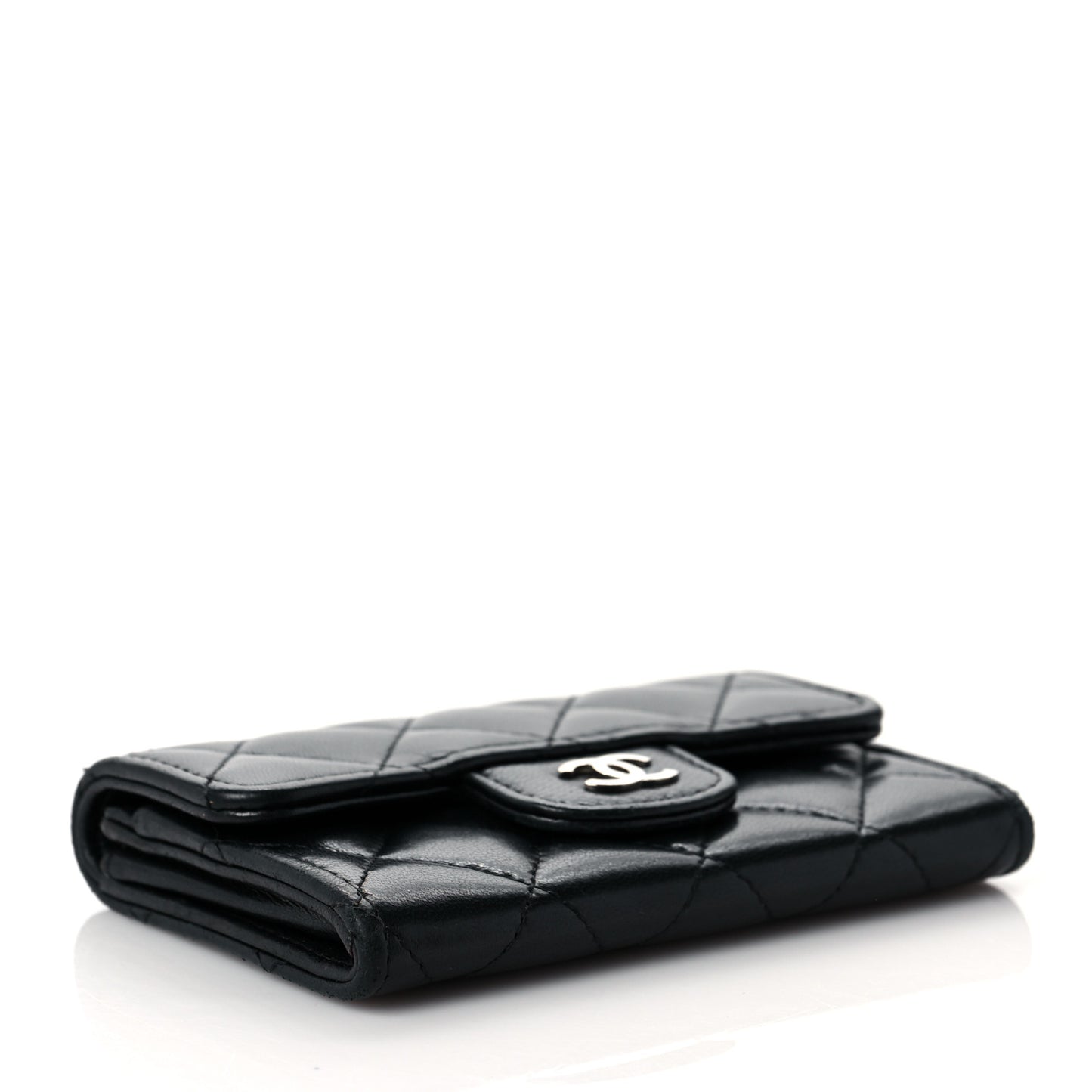 Lambskin Quilted Flap Card Holder Wallet Black