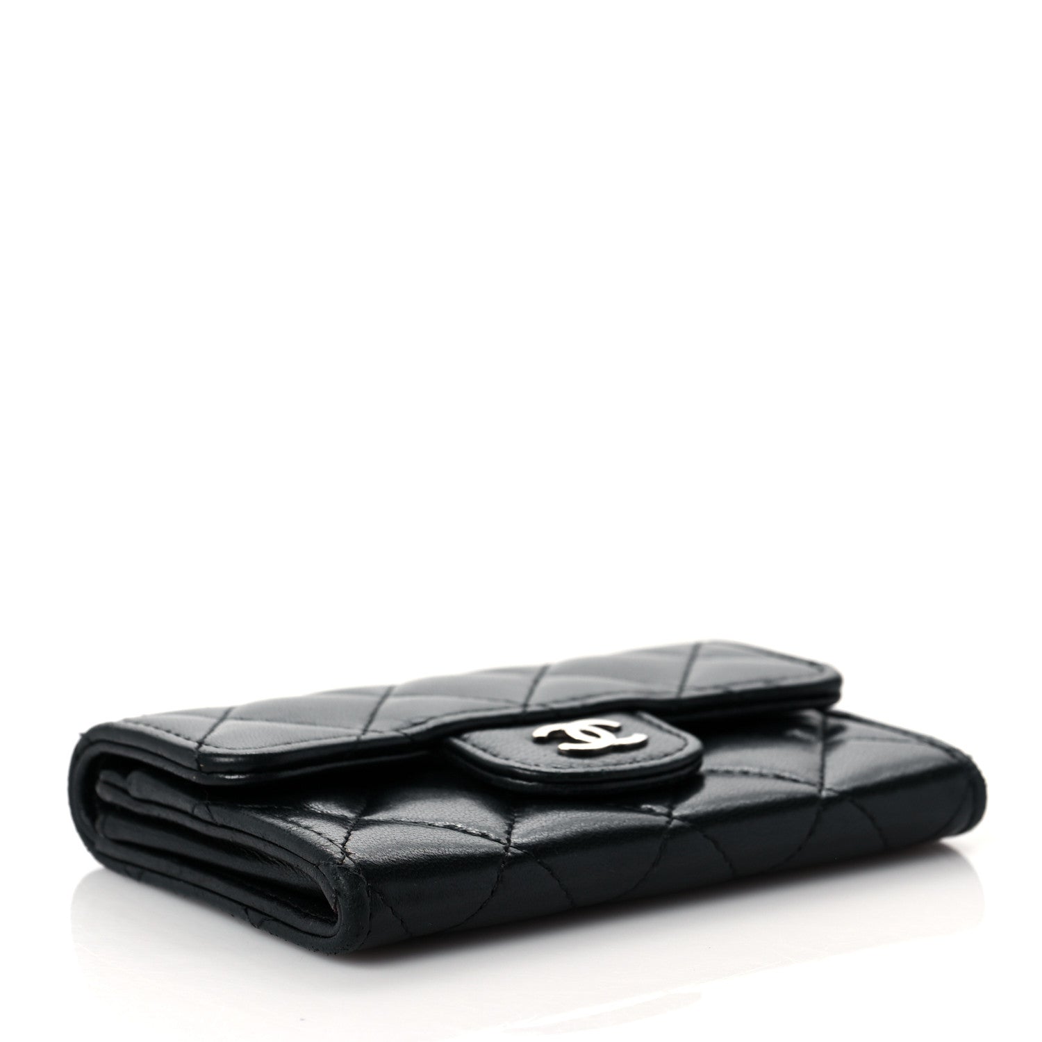 Chanel Lambskin Quilted Flap Card Holder Wallet Black 4 of 10