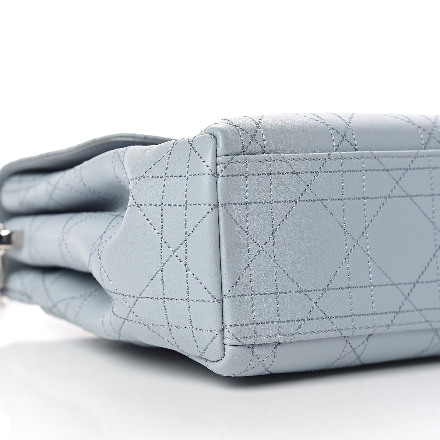 Calfskin Cannage Stitched Small Diorling Blue Porcelain