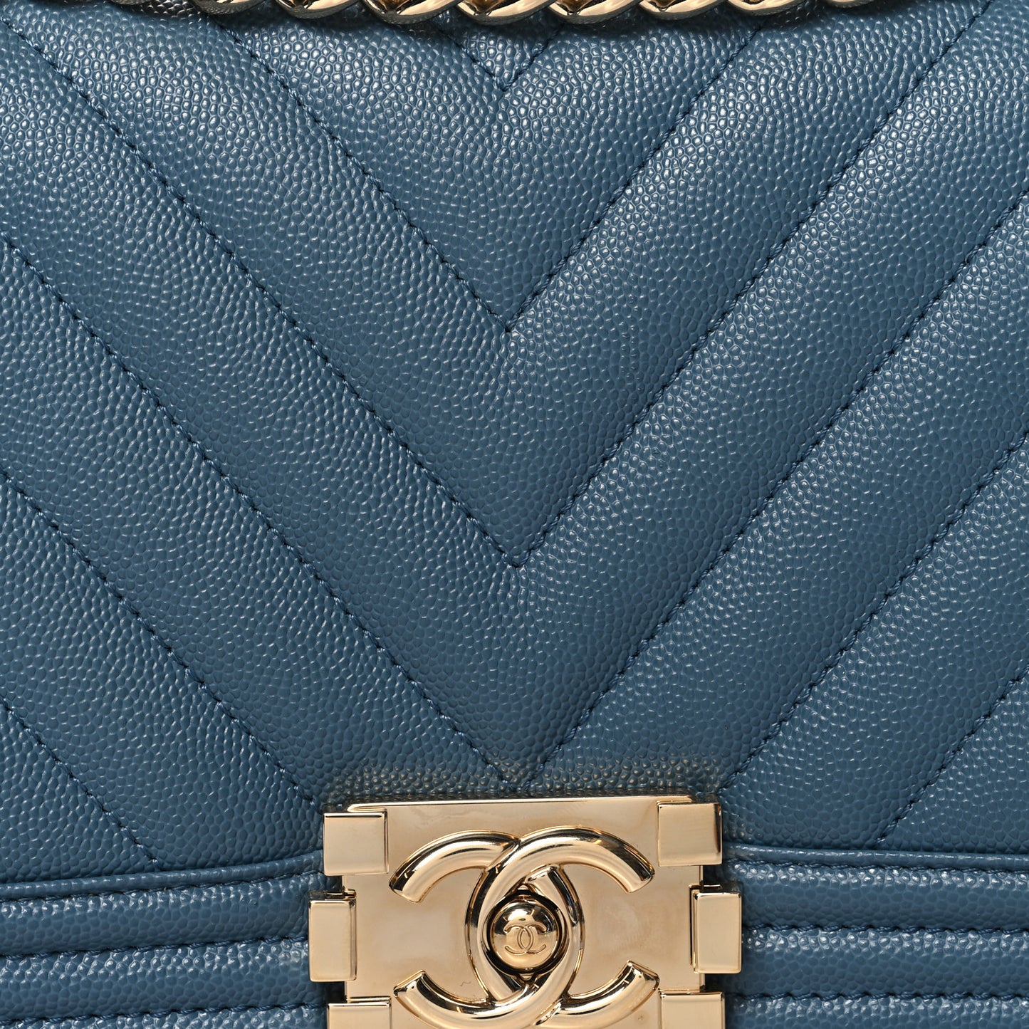 Caviar Chevron Quilted Medium Boy Flap Blue