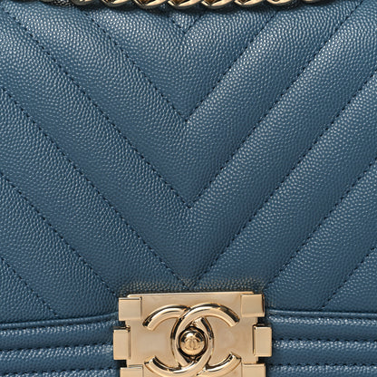 Chanel Caviar Chevron Quilted Medium Boy Flap Blue 8 of 11