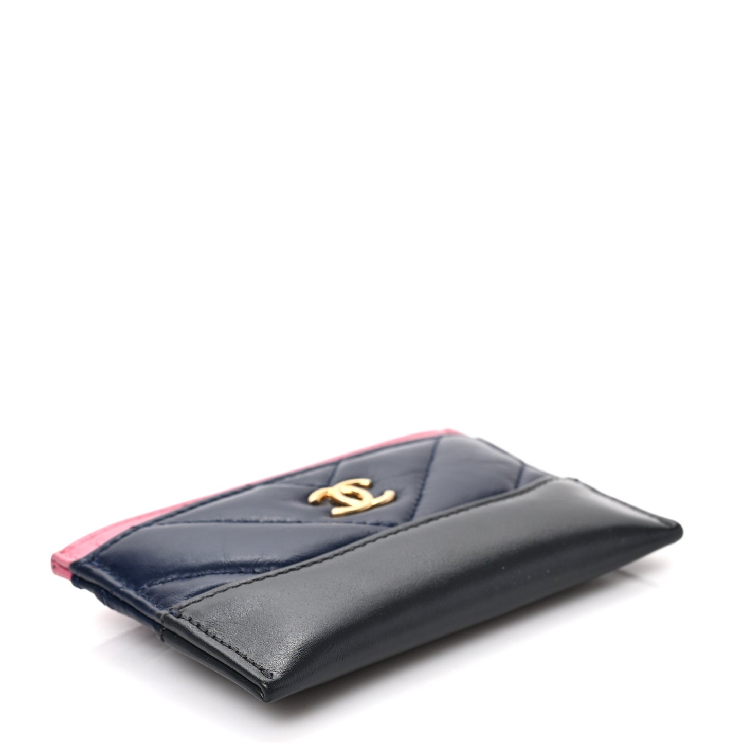 Aged Calfskin Chevron Quilted Gabrielle Card Holder Wallet Pink Navy Charcoal