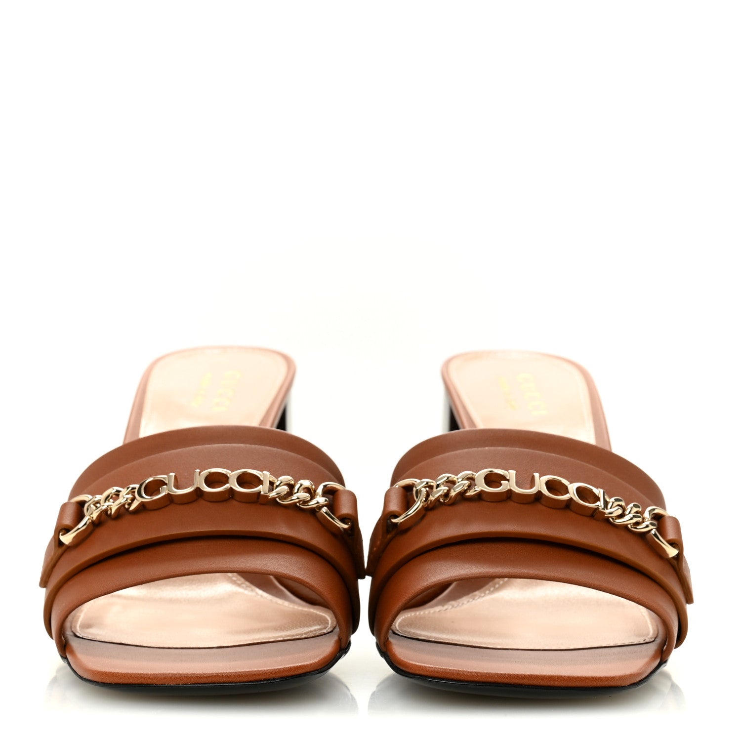 Gucci Calfskin Signoria 75mm Slide Sandals 39 Harness Brown 3 of 10