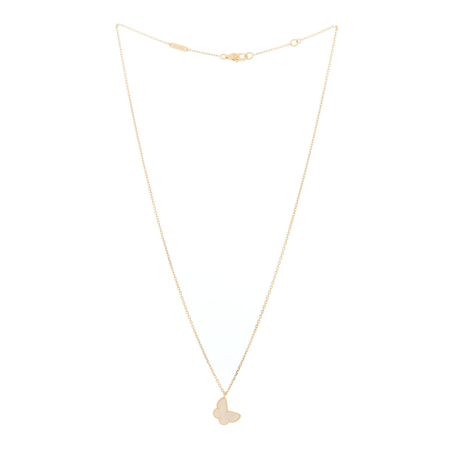 18K Yellow Gold Mother of Pearl Sweet Alhambra Butterfly Pendant Necklace