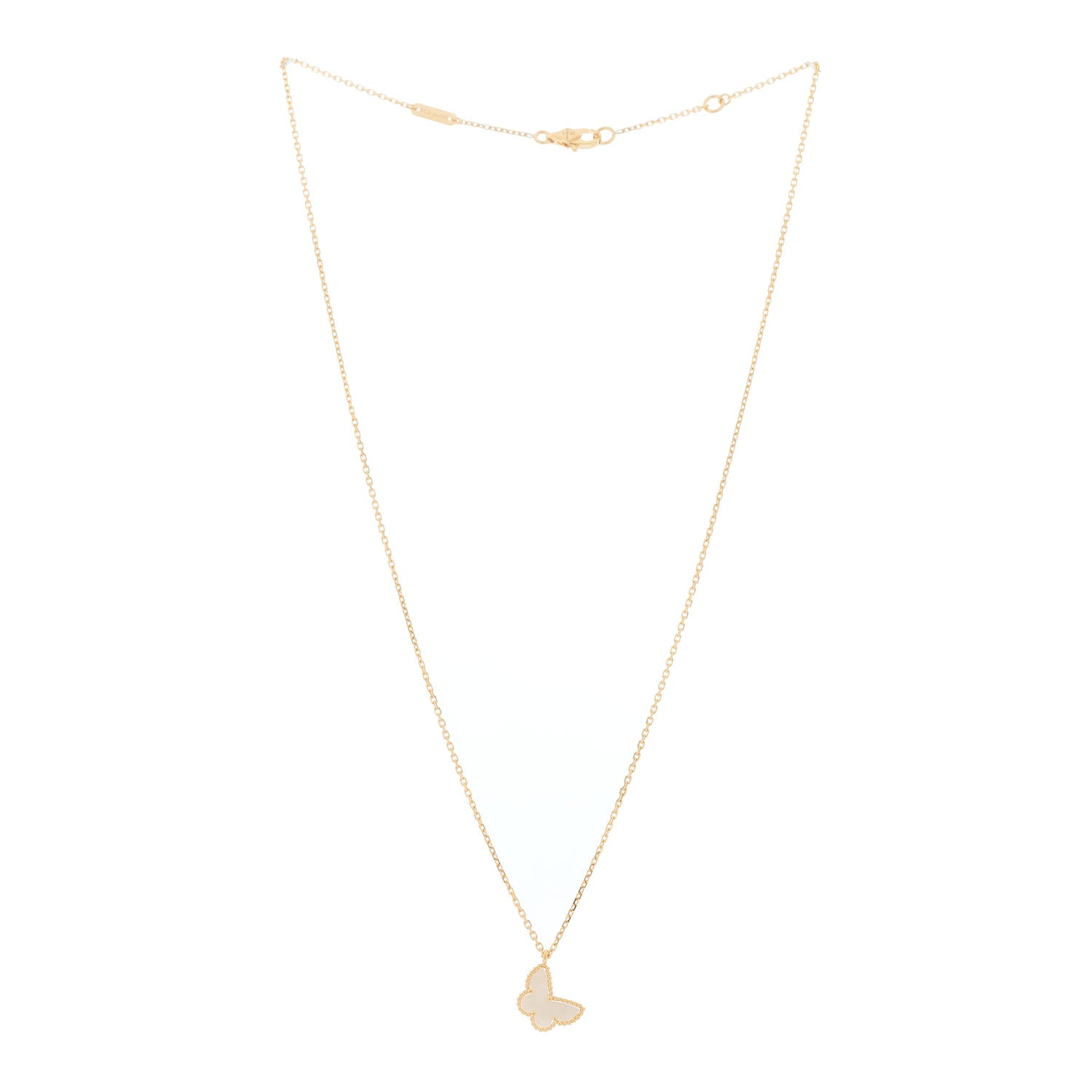 Van Cleef & Arpels 18K Yellow Gold Mother of Pearl Sweet Alhambra Butterfly Pendant Necklace 2 of 5