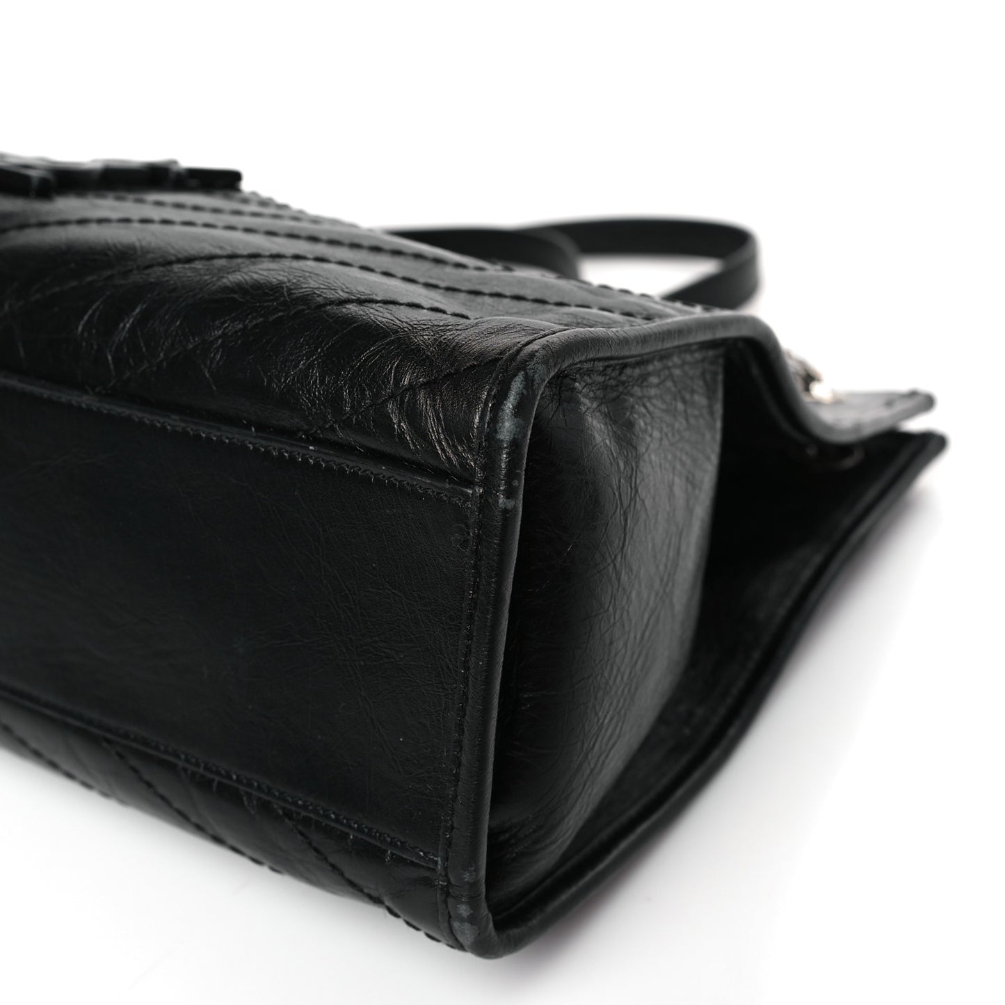 Crinkled Calfskin Matelasse Monogram Medium Niki Shopper Tote Black