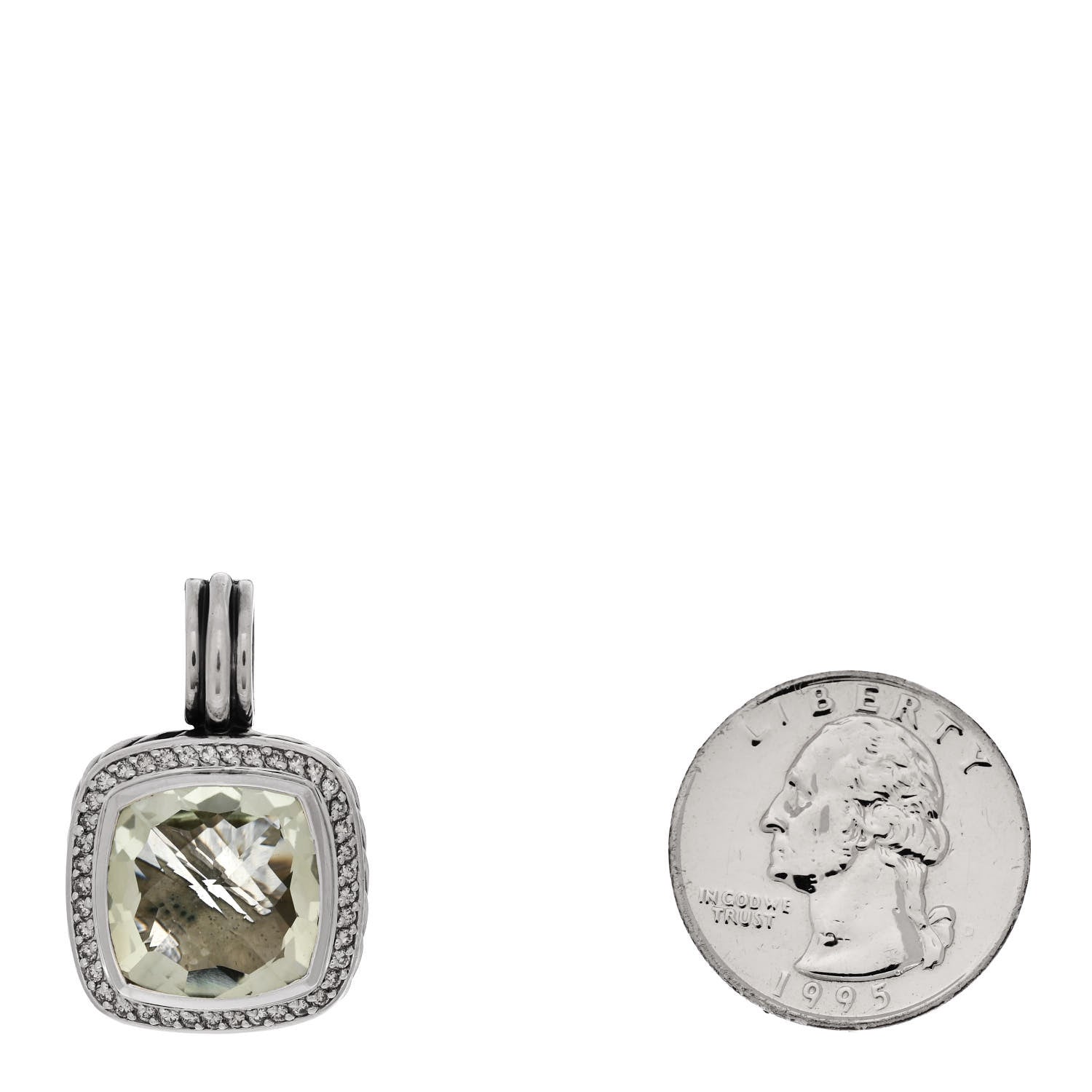 David Yurman Sterling Silver Diamond Prasiolite 14mm Albion Enhancer Pendant 2 of 4