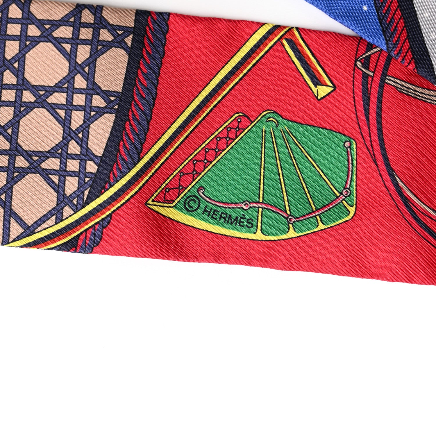 Hermes Silk Les Voitures A Transformation Twilly Rouge Bleu Gris 4 of 4