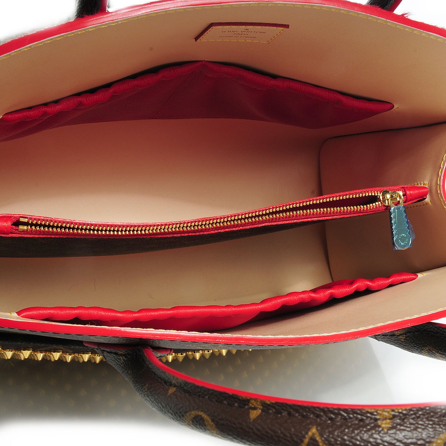 Monogram Calf Hair Spikes Iconoclasts Christian Louboutin Tote Red