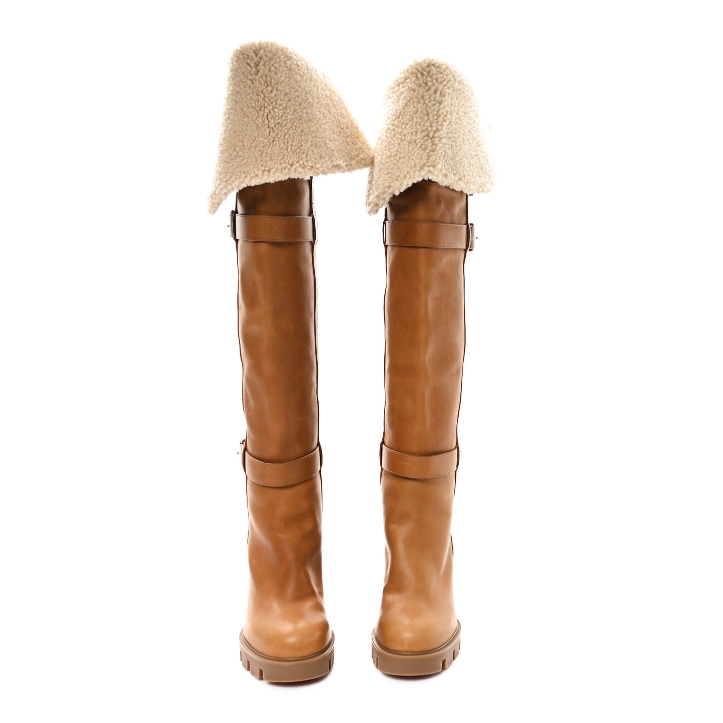 Calfskin Wax Shearling Brodeback Lug Over The Knee Boots 39 Terra Beige