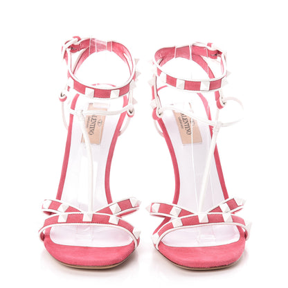 Valentino Garavani Suede Free Rockstud Ankle T-Strap 105mm Sandals 39 Shadow Pink White 2 of 7