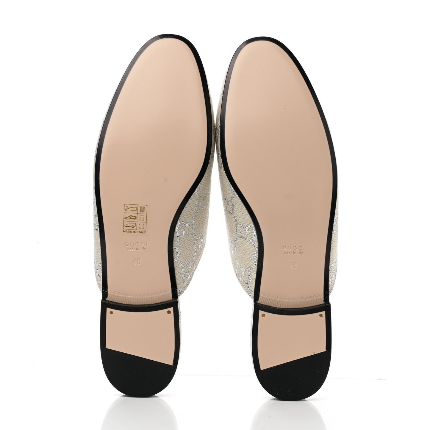 Canvas Lame GG Monogram Womens Princetown Slippers 40 Gardenia Silver