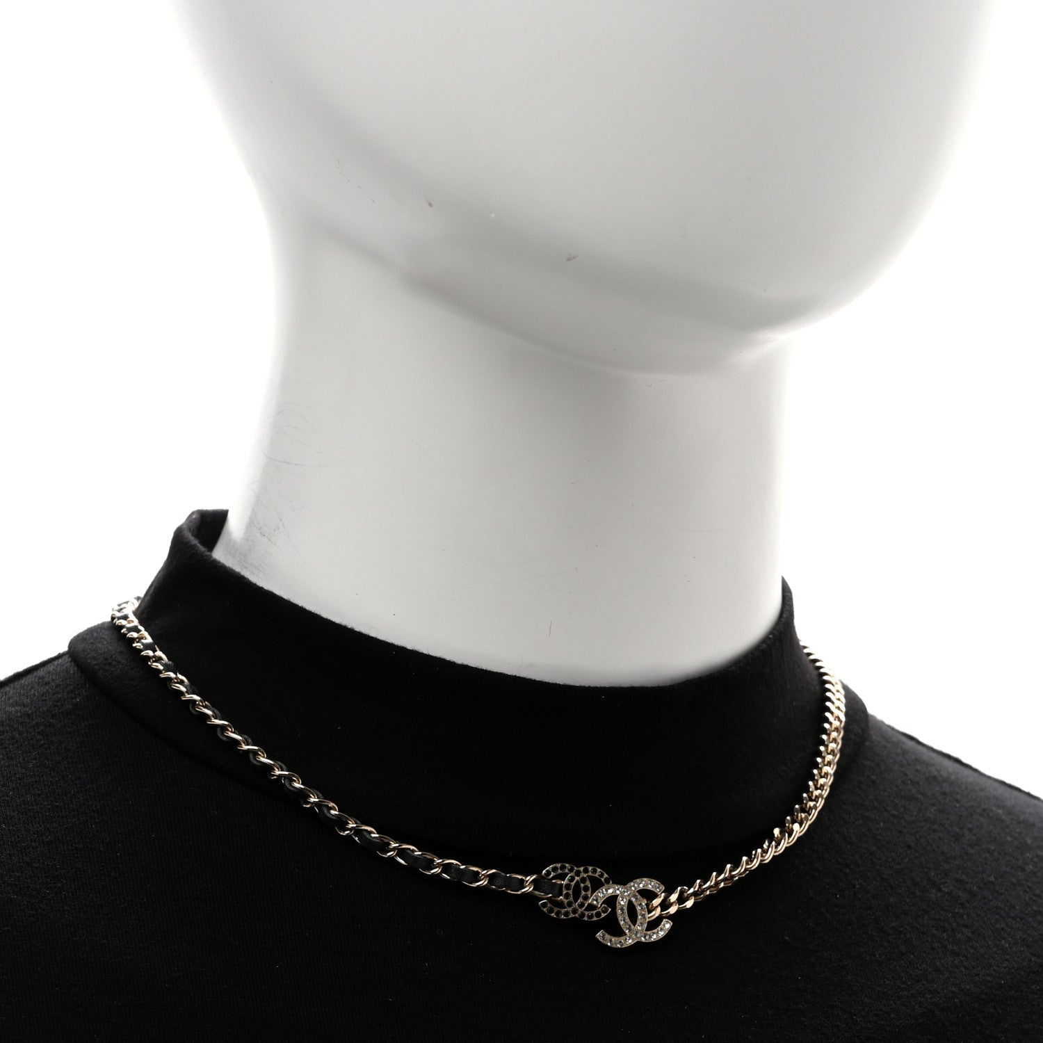 Chanel Lambskin Crystal CC Chain Choker Necklace Black Gold 2 of 6