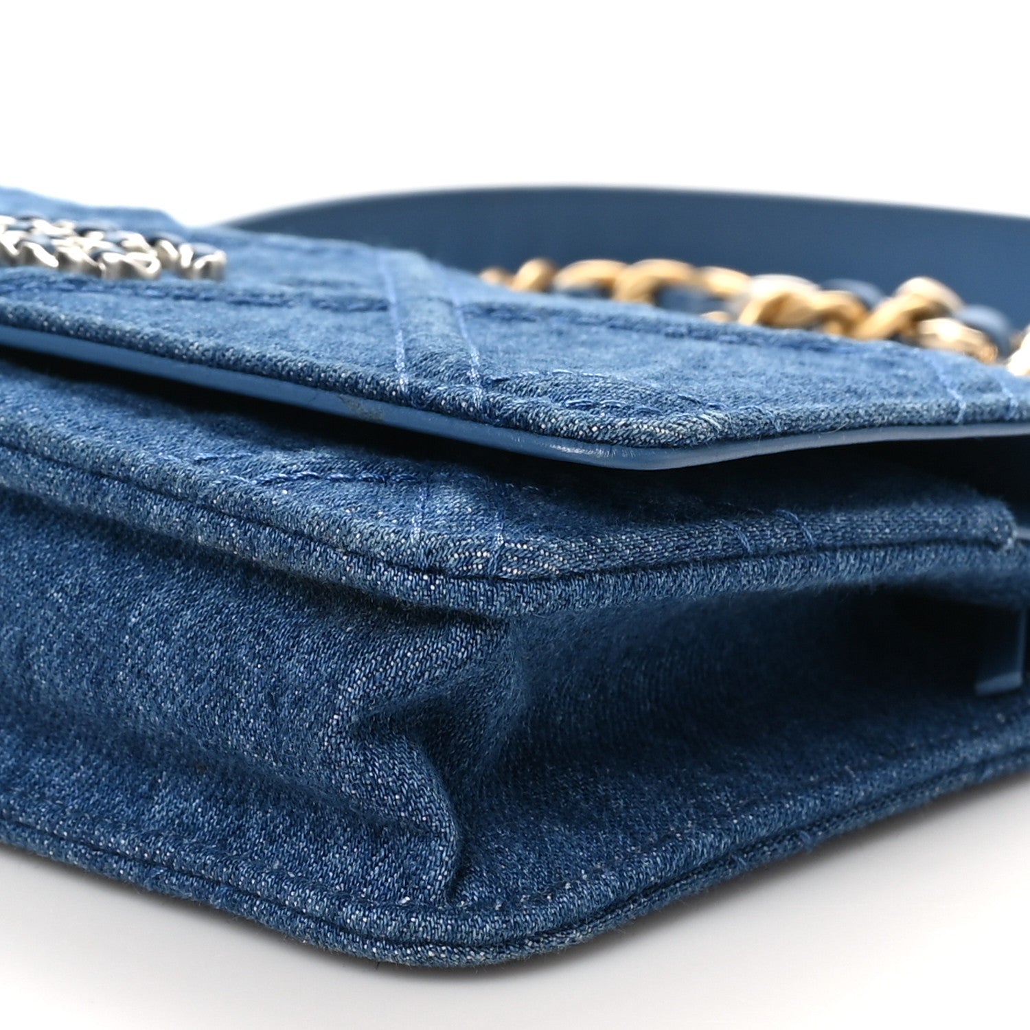 Chanel Denim Quilted Chanel 19 Wallet On Chain WOC Blue 10 of 10