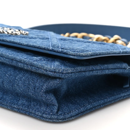 Chanel Denim Quilted Chanel 19 Wallet On Chain WOC Blue 10 of 10