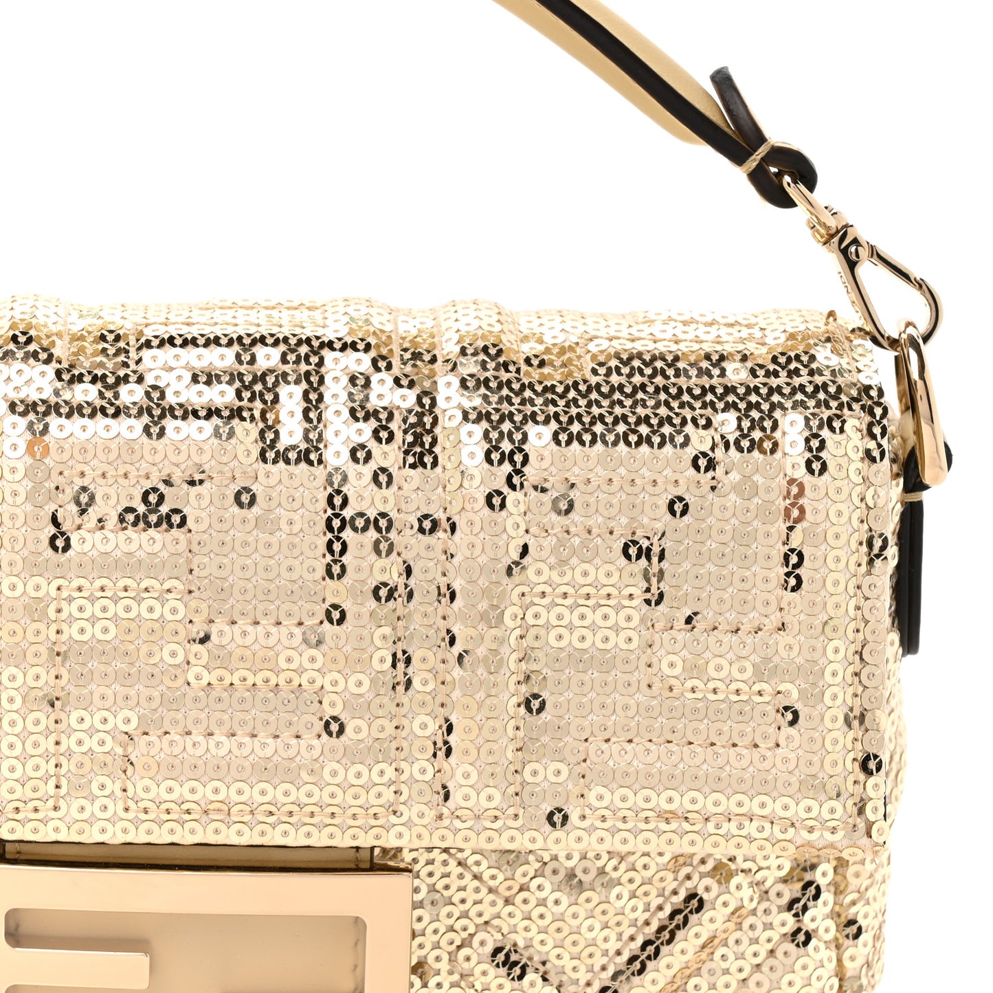 Ricamo Sequin Paillettes Vitello Grace FF Mini Baguette Oro Chiaro