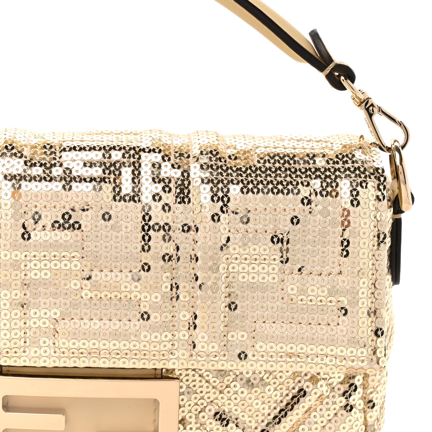 Fendi Ricamo Sequin Paillettes Vitello Grace FF Mini Baguette Oro Chiaro 8 of 10